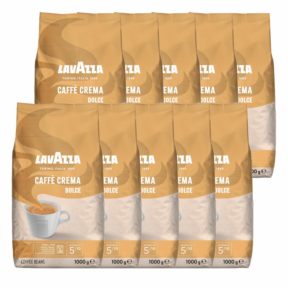 Lavazza Kaffee Caffe Crema Dolce, ganze Bohnen, Bohnenkaffee, Set, 10 x 1000 g