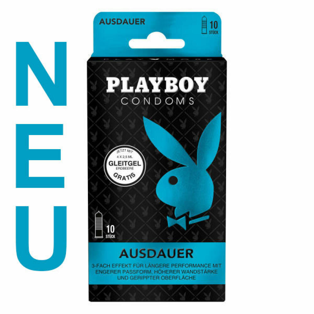 Playboy Condoms Kondome Ausdauer, Verhütungsmittel, 3-fach Effekt, mit Gleitgel gratis, 52 mm, 2 x 10 Stück