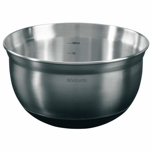 Brabantia Rührschüssel mit Mess-Skala und rutschfestem Boden, Matt Edelstahl, 1.0 Liter, 363825