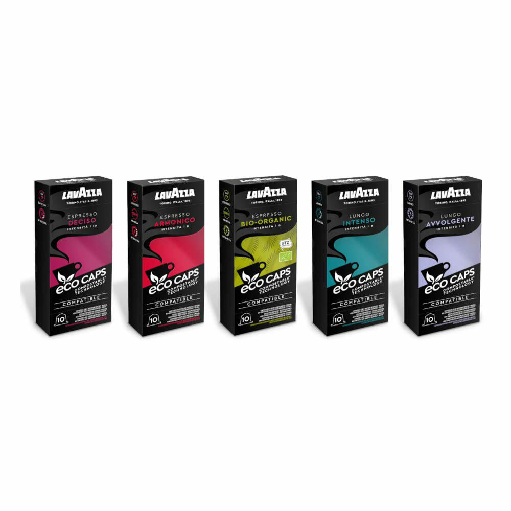 Lavazza Eco Kaffeekapseln Mischkarton, Probierpackung, Espresso, Lungo, Nespresso kompatibel, Kaffee Kapsel, 5 x 10 Kapseln