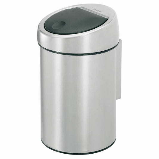 Brabantia Touch Bin, Mülleimer, Abfalleimer, Papierkorb mit Wandhalterung, Matt Edelstahl, 3 Liter, 363986