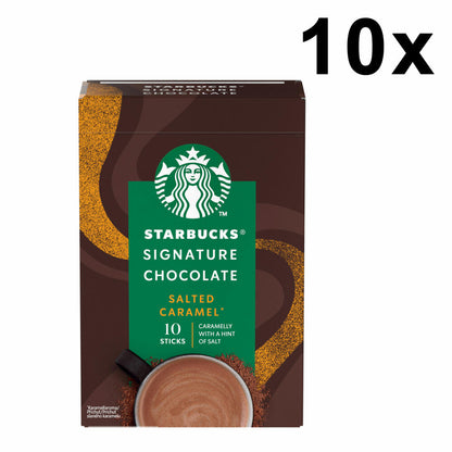 Starbucks Signature Chocolate Salted Caramel Set of 10, Instant Drinking Chocolate, Cocoa Sticks, 10 x 10 servings