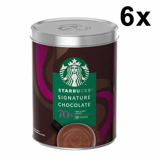 Starbucks Signature Chocolate 70% Set of 6, Cocoa Powder, Drinking Chocolate, 6x300 g for 96 servings