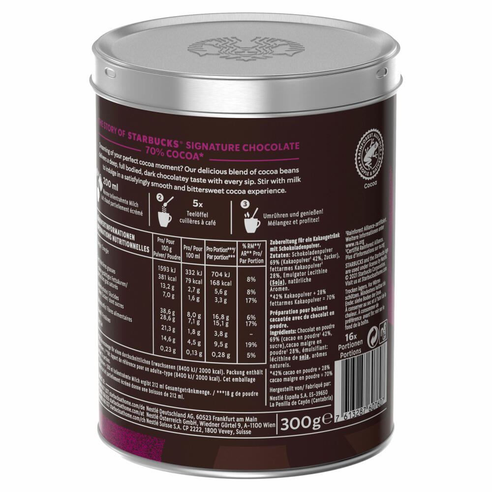 Starbucks Signature Chocolate 70%, cocoa powder, drinking chocolate, 300 g for 16 servings