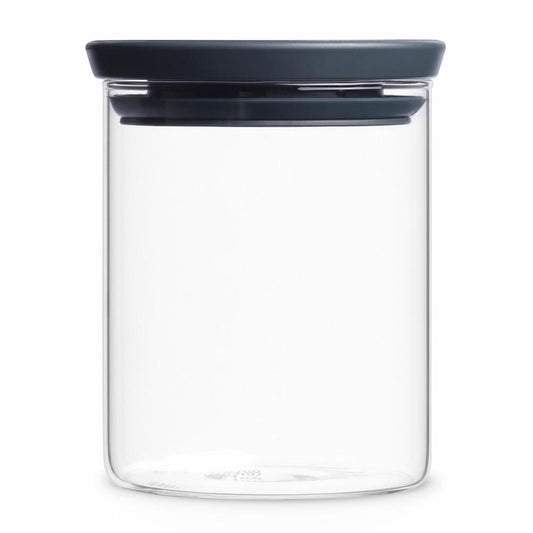 Brabantia Stapelbarer Glasbehälter mit Deckel Dunkelgrau, Vorratsglas, Vorratsbehälter, Vorratsdose, 0.6 Liter, 298288