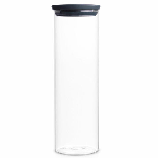 Brabantia Stapelbarer Glasbehälter mit Deckel Dunkelgrau, Vorratsglas, Vorratsbehälter, Vorratsdose, 1.9 Liter, 298240