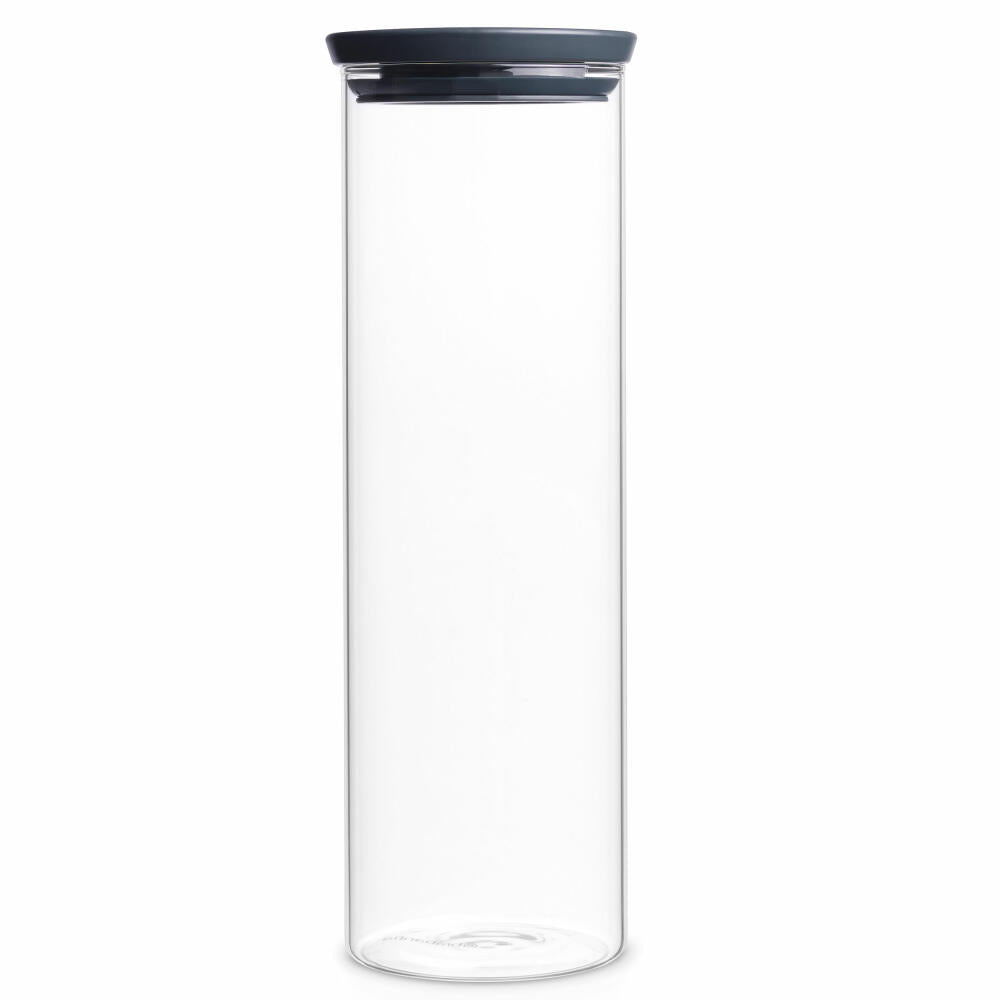 Brabantia Stackable Glass Container with Lid Dark Grey, Storage Jar, Storage Container, Storage Jar, 1.9 Liter, 298240