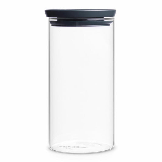 Brabantia Stapelbarer Glasbehälter mit Deckel Dunkelgrau, Vorratsglas, Vorratsbehälter, Vorratsdose, 1.1 Liter, 298264