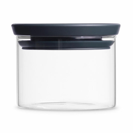 Brabantia Stapelbarer Glasbehälter mit Deckel Dunkelgrau, Vorratsglas, Vorratsbehälter, Vorratsdose, 0.35 Liter, 298301