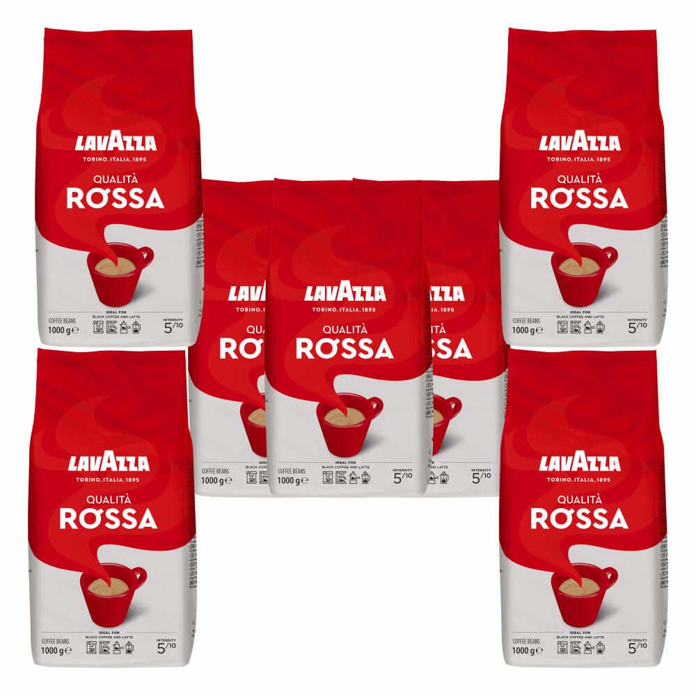 Lavazza Kaffee Qualita Rossa, ganze Bohnen, Bohnenkaffee, Set, 7 x 1000 g