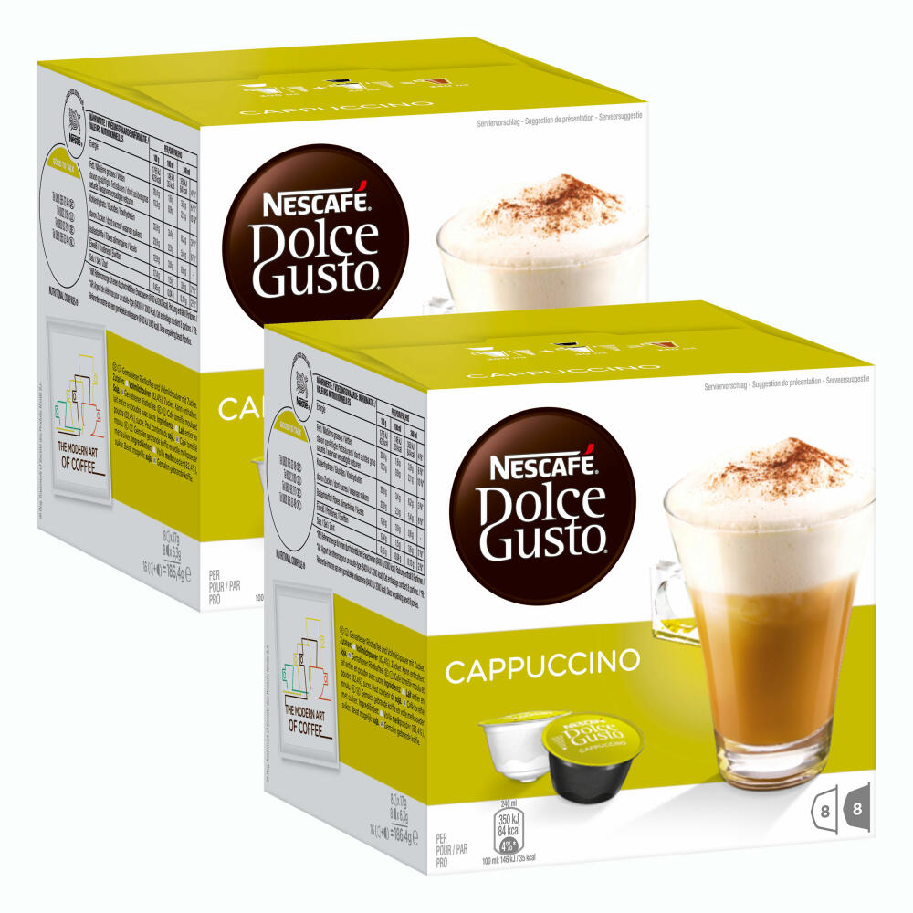 Nescafé Dolce Gusto Cappuccino, Milchkaffee, Kaffeekapsel, Kaffee, 32 Kapseln (16 Portionen)