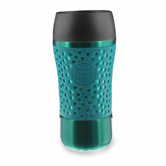 Nescafé Dolce Gusto Thermo Mug Pop with Lid, Coffee to Go Thermo Mug, Travel Mug, Plastic, Metallic Petrol / Black, 310 ml, 12380858