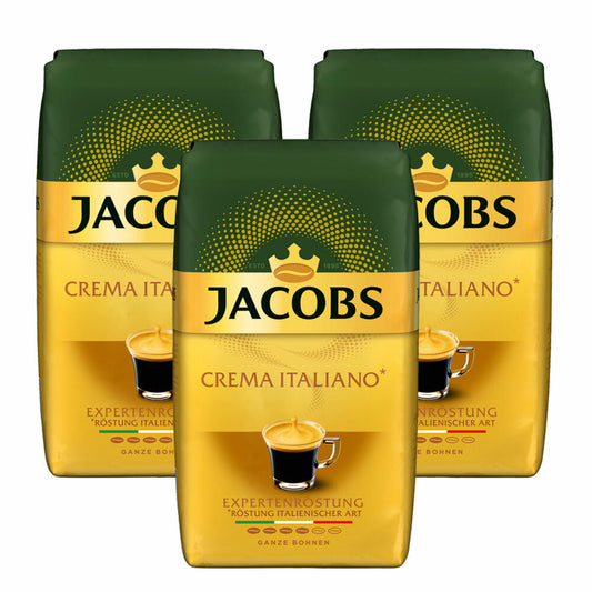 Jacobs Crema Italiano Expert Roast, Bean Coffee, Whole Beans, Roasted Coffee, Coffee Beans, 3 x 1000 g