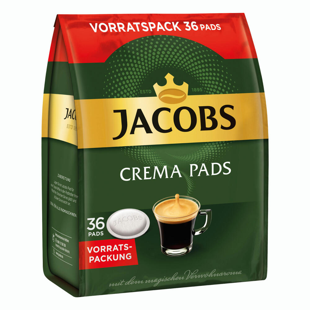 Jacobs Crema coffee pads, bulk pack, for all pad machines, 108 coffee pads, á 6.6 g