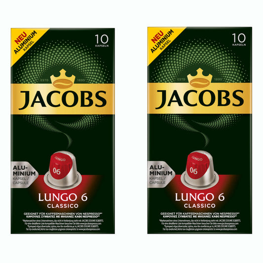Jacobs Lungo 6 Classico, coffee capsules, Nespresso compatible, coffee, 20 capsules, 5.2 g each