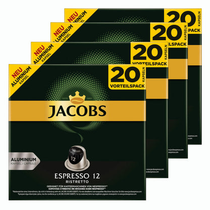 Jacobs Espresso 12 Ristretto, Kaffeekapseln, Nespresso Kompatibel, Kaffee, 80 Kapseln, á 5.2 g