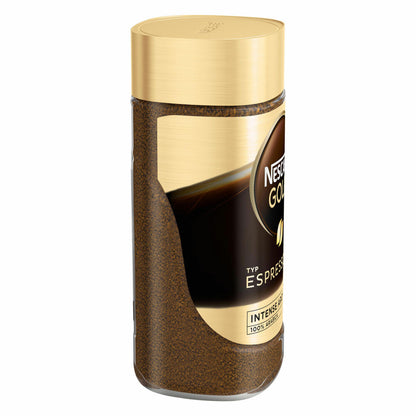 Nescafé Gold Typ Espresso, löslicher Bohnenkaffee, Kaffee, gemahlener Röstkaffee, Glas, 100 g