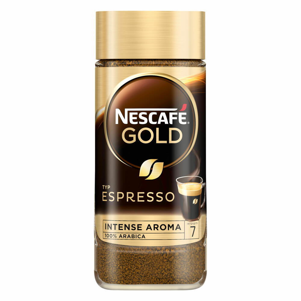 Nescafé Gold Typ Espresso, löslicher Bohnenkaffee, Kaffee, gemahlener Röstkaffee, Glas, 100 g