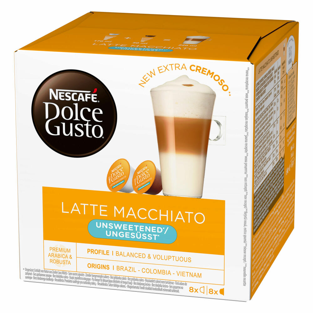 Nescafé Dolce Gusto Latte Macchiato Ungesüßt, Kaffee, Kaffeekapsel, 3er Pack, 3 x 16 Kapseln (24 Portionen)