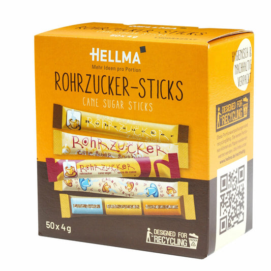 Hellma Rohrzucker-Sticks, Portionszucker, Gastro Feinzucker, 50 Portionen je 4 g