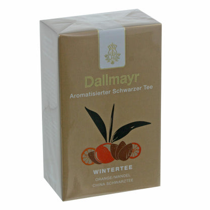Dallmayr Aromatisierter Schwarzer Tee Wintertee Orange Mandel, Schwarztee, Black Tea, China Blatt Tee, Loser Tee, Zitrusduft, 100 g