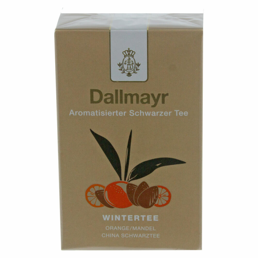 Dallmayr Aromatisierter Schwarzer Tee Wintertee Orange Mandel, Schwarztee, Black Tea, China Blatt Tee, Loser Tee, Zitrusduft, 100 g