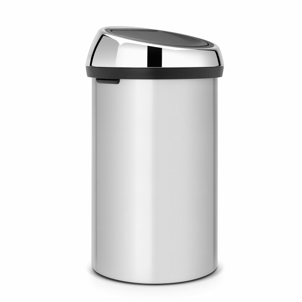 Brabantia Touch Bin, trash can, waste bin, wastepaper basket, lid, metallic grey, grey, 60 L, 402425