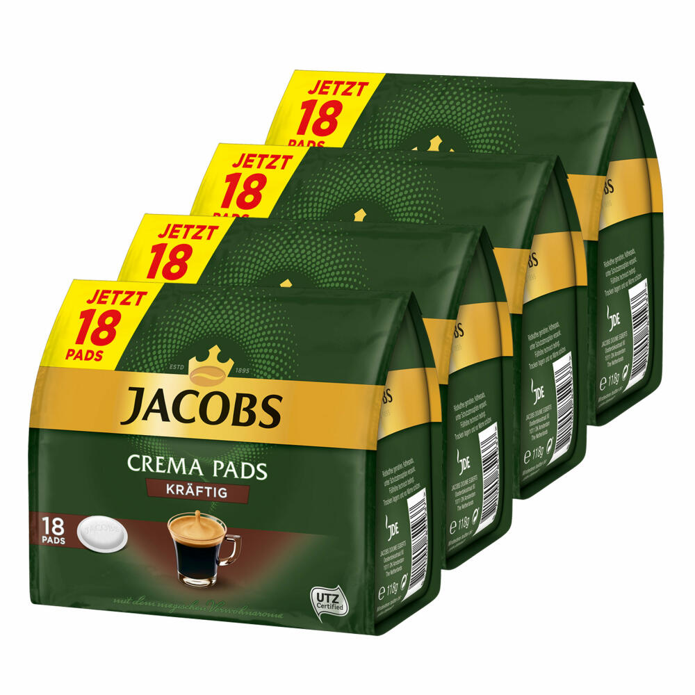 Jacobs Coffee Pads Crema Pads, Strong, Intense &amp; Full-Bodied Taste, Coffee, 72 Pads