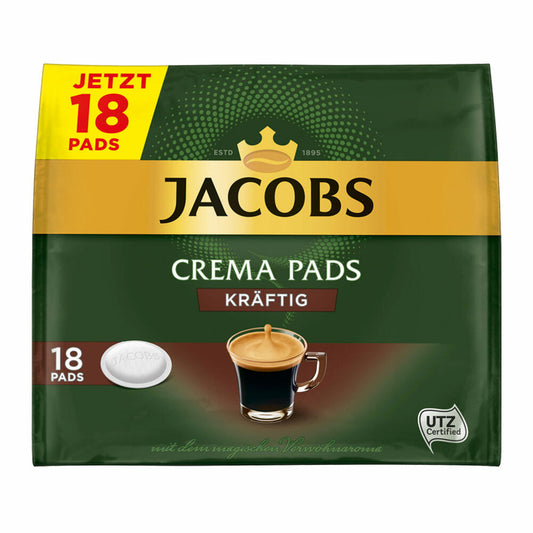 Jacobs Coffee Pads Crema Pads, Strong, Intense &amp; Full-Bodied Taste, Coffee, 18 Pads