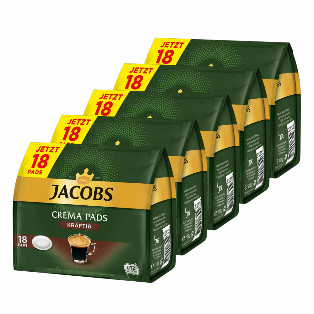 Jacobs Coffee Pads Crema Pads, Strong, Intense &amp; Full-Bodied Taste, Coffee, 90 Pads