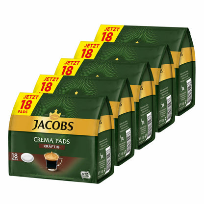 Jacobs Coffee Pads Crema Pads, Strong, Intense &amp; Full-Bodied Taste, Coffee, 90 Pads