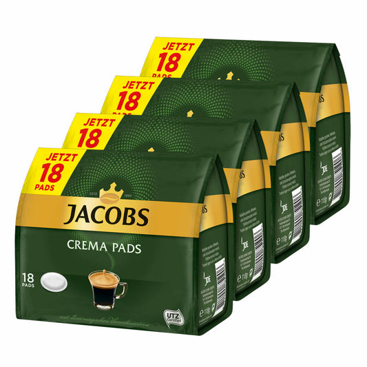 Jacobs Kaffeepads Crema Pads, Klassisch, Samtiger & Weicher Geschmack, Kaffee, 72 Pads