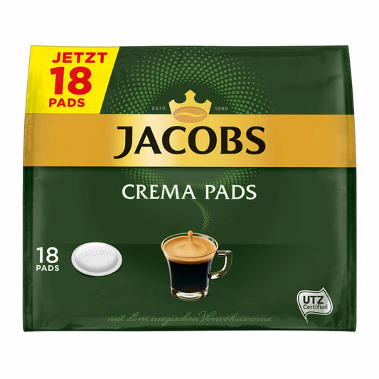 Jacobs Kaffeepads Crema Pads, Klassisch, Samtiger & Weicher Geschmack, Kaffee, 18 Pads