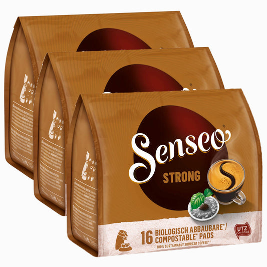 Senseo Kaffeepads Kräftig / Strong, Intensiver und Vollmundiger Geschmack, Kaffee, neues Design, 3er Pack, 3 x 16 Pads