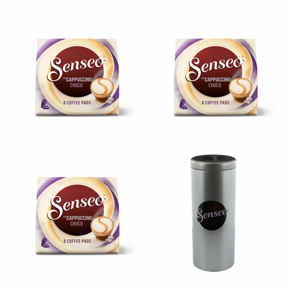 Senseo Kaffeepads Premium Set Cappuccino Choco, 3er Pack, Kaffee mit Schokoladengeschmack, je 8 Pads, mit Paddose