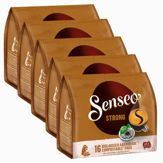 Senseo Kaffeepads Kräftig / Strong, Intensiver und Vollmundiger Geschmack, Kaffee, neues Design, 5er Pack, 5 x 16 Pads