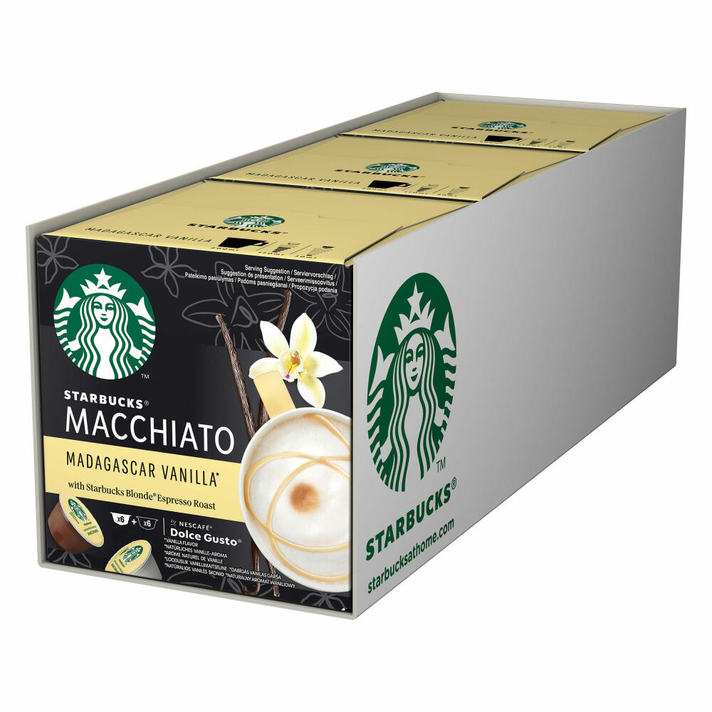 Nescafé Dolce Gusto Starbucks Vanilla Latte Macchiato Set of 3, Milk Coffee, Coffee Capsule, Roasted Coffee, 3x6 Portions