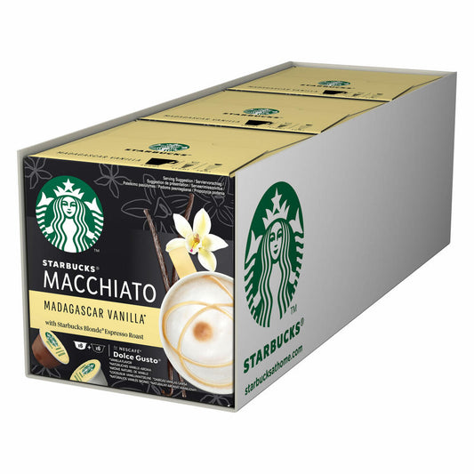 Nescafé Dolce Gusto Starbucks Vanilla Latte Macchiato 3er Set, Milchkaffee, Kaffeekapsel, Röstkaffee, 3x6 Portionen