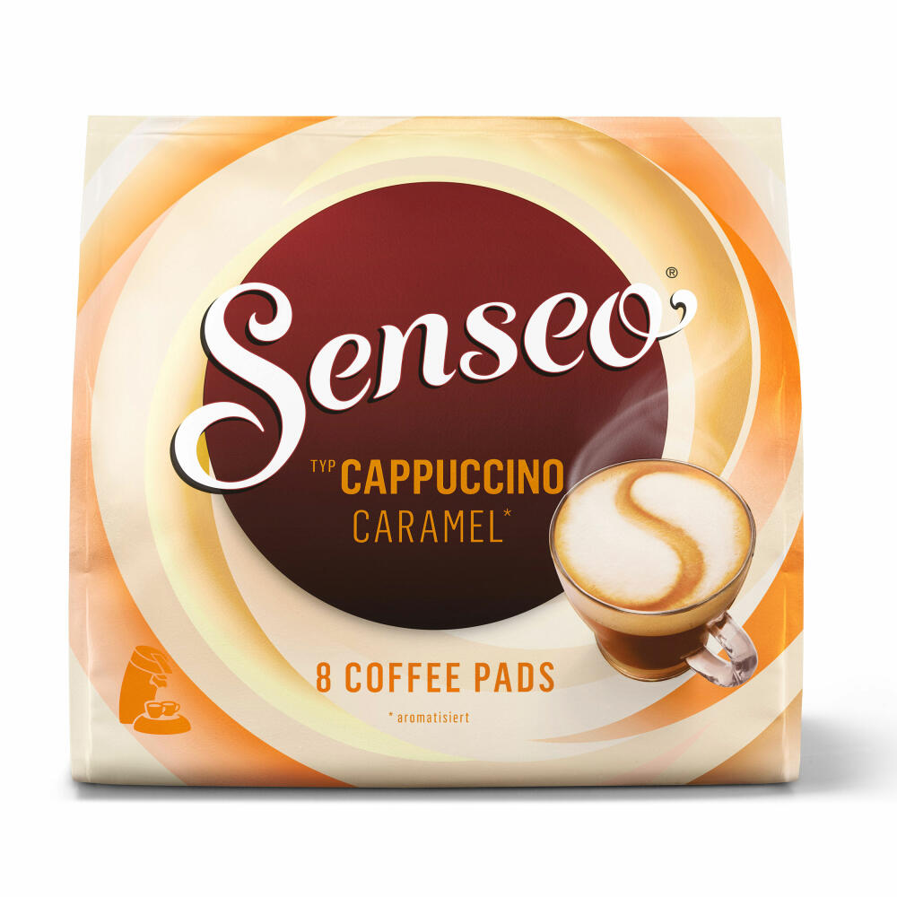 Senseo Kaffeepads Premium Set Cappuccino Caramel / Karamell, 3er Pack, Kaffee mit Karamellgeschmack, je 8 Pads, mit Paddose