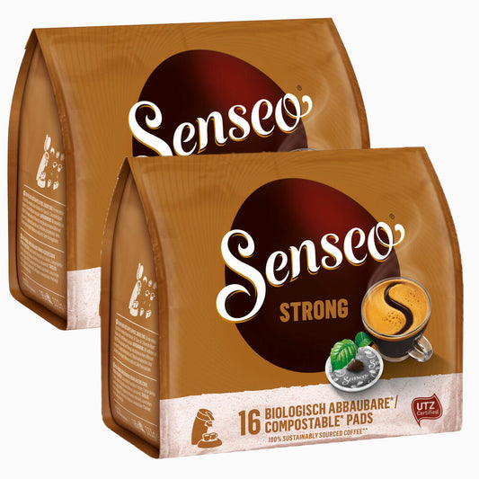 Senseo Kaffeepads Kräftig / Strong, Intensiver und Vollmundiger Geschmack, Kaffee, neues Design, 2er Pack, 2 x 16 Pads