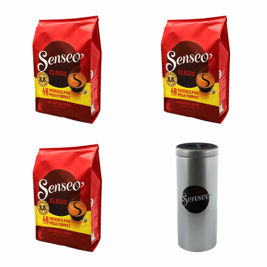 Senseo Kaffeepads Classic / Klassisch, 3er Pack, Intensiver und Vollmundiger Geschmack, Kaffee, 144 Pads , mit Paddose