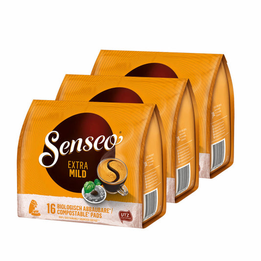 Senseo Kaffeepads Extra Mild, Rund & Aromatisch, Kaffee, 3er Pack, 3 x 16 Pads