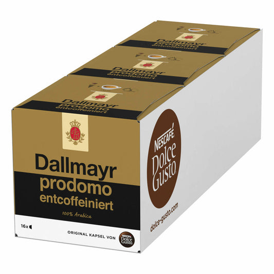 Nescafé Dolce Gusto Dallmayr prodomo decaffeinated set of 3, decaf coffee, 3 x 16 coffee capsules / portions