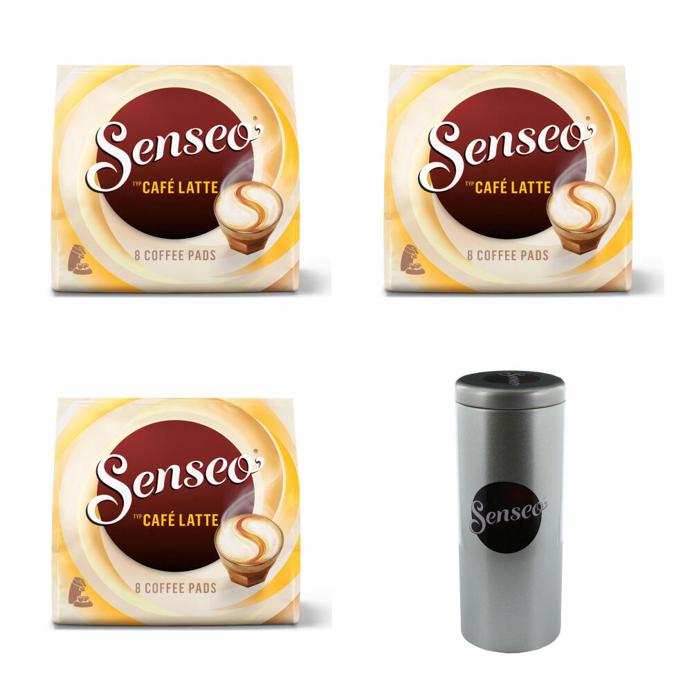 Senseo Kaffeepads Premium Set Café Latte, 3er Pack, Aromatischer Kaffee mit Cremig-milchigem Geschmack, Milchkaffee, je 8 Pads, mit Paddose