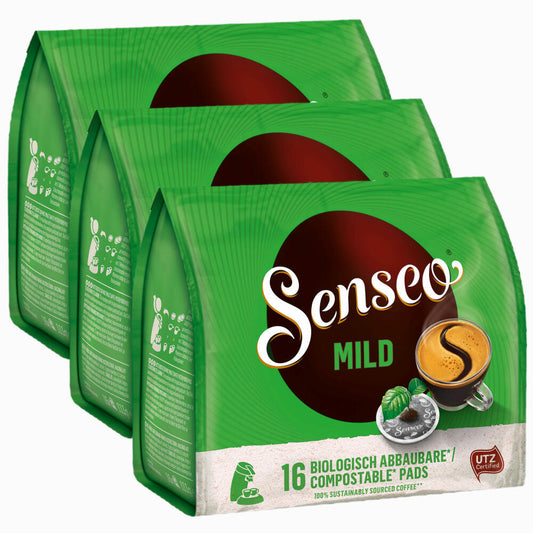 Senseo Kaffeepads Mild, Feiner und Samtweicher Geschmack, Kaffee, neues Design, 3er Pack, 3 x 16 Pads