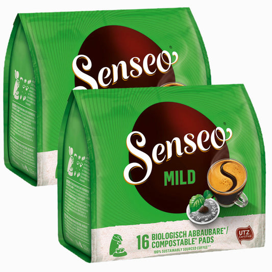 Senseo Kaffeepads Mild, Feiner und Samtweicher Geschmack, Kaffee, neues Design, 2er Pack, 2 x 16 Pads