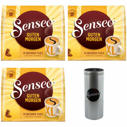 Senseo Kaffeepads Premium Set Guten Morgen XL, 3er Pack, Stark & Intensiv, Kaffee Pads, je 10 Pads, mit Paddose