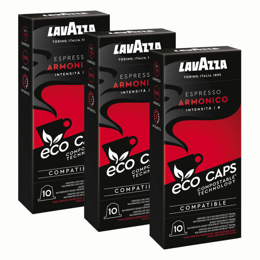 Lavazza Eco Kaffeekapseln Espresso Armonico, Nespresso kompatibel, Kaffee Kapsel, 3 x 10 Kapseln