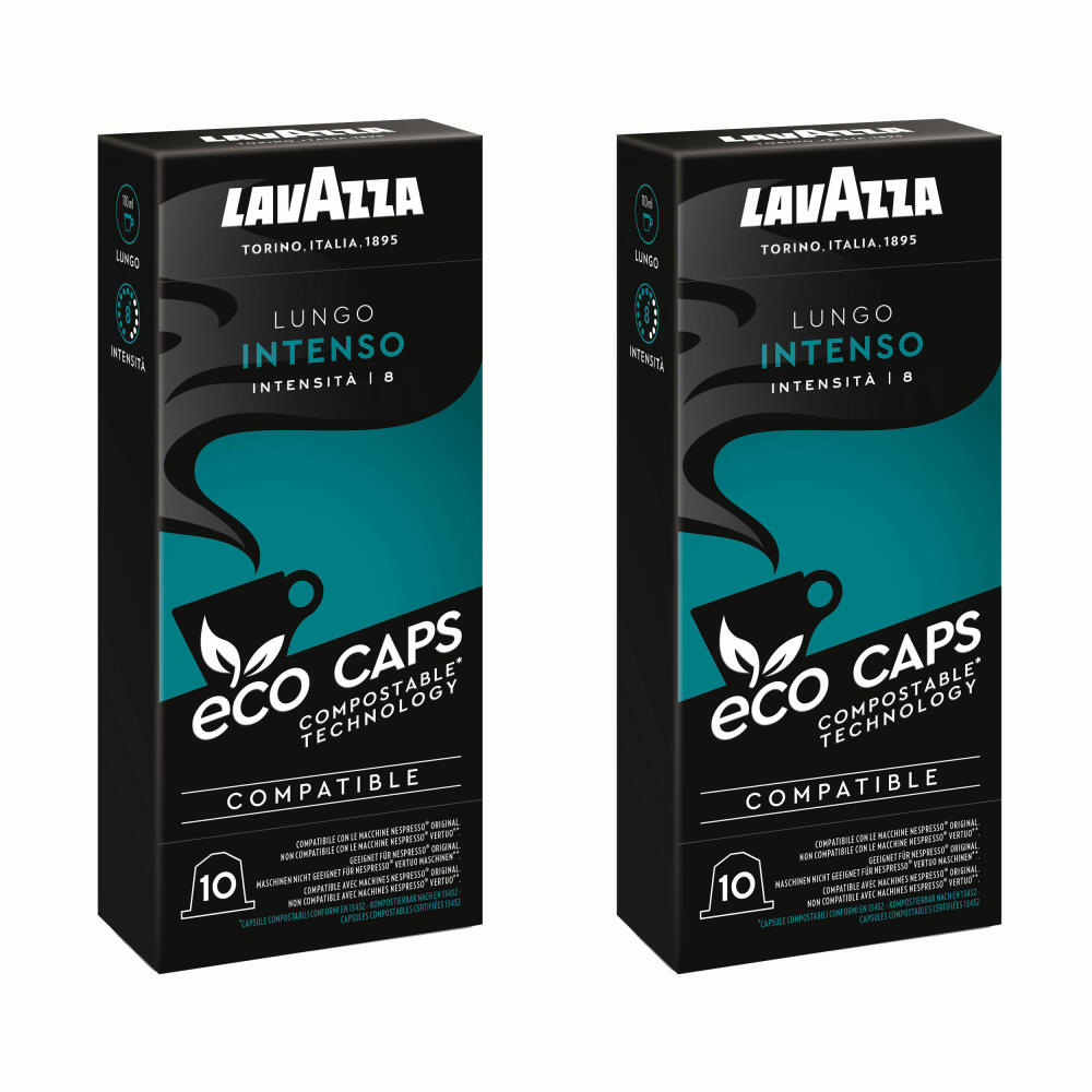 Lavazza Eco Kaffeekapseln Lungo Intenso, Nespresso kompatibel, Kaffee Kapsel, 2 x 10 Kapseln