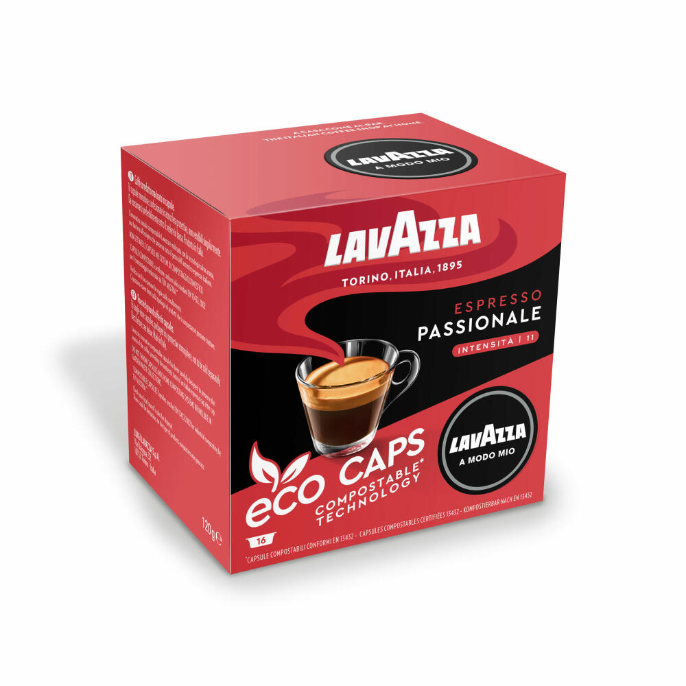 Lavazza A Modo Mio Eco Kaffeekapseln Espresso Passionale, Kaffee Kapsel, Kompostierbar, 16 x 16 Kapseln